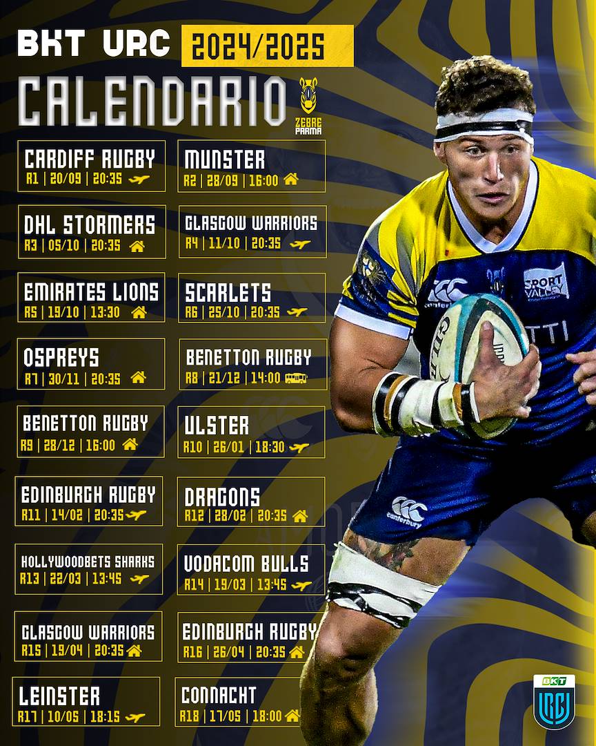 Di seguito il calendario delle Zebre nel BKT United Rugby Championship 2024/25: