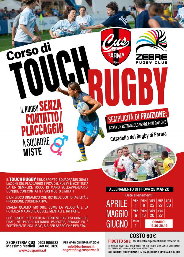 Aperte le iscrizioni al 1° Corso di Touch Rugby Zebre & Cus Parma